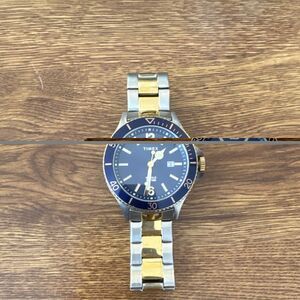 Timex Men's Two-Tone Stainless Steel Diver Watch Blue Dial Date Water-Resistant